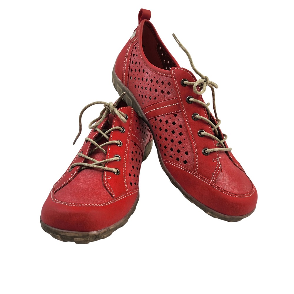 NorthStyle Red Perforated‎ Leather Lace Up Comfort Sneakers Womens Size 10 EU 41